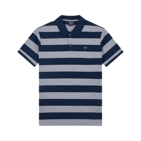 Polo Uomo Iconica a righe con badge Blu grigio PAUL & SHARK- Francavilla Moda